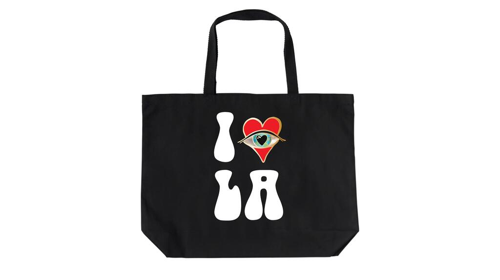 Designer Jacquie Aiche created this “I Love LA” tote bag specifically to support wildfire relief efforts in her hometown. Jacquie Aiche I Love LA tote bag