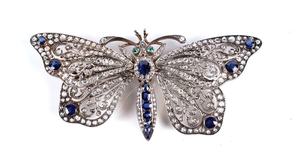 19th-century sapphire and diamond butterfly brooch