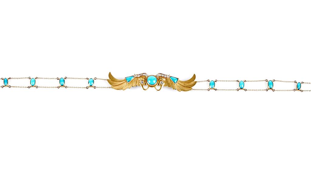 Victorian Egyptian Revival turquoise and diamond choker necklace