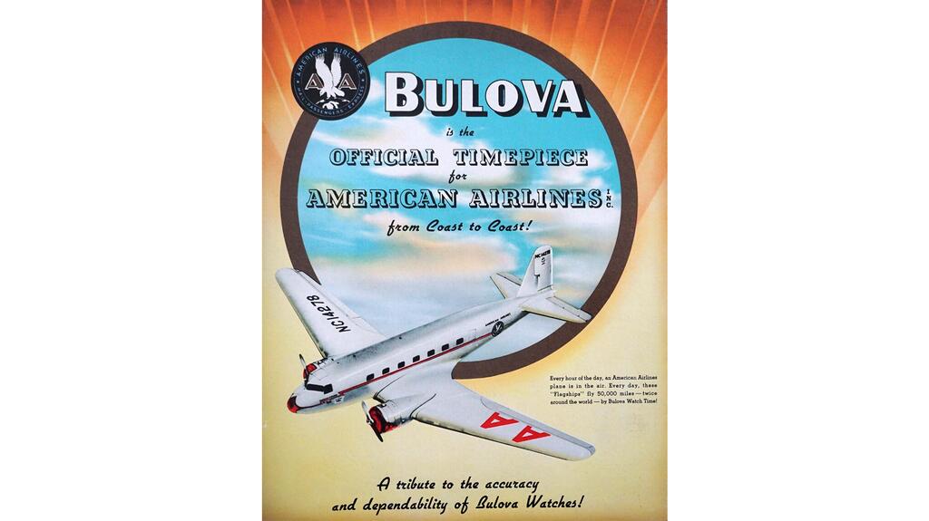 A Bulova ad from the 1940s featuring American Airlines Bulova 1940s American Airlines ad