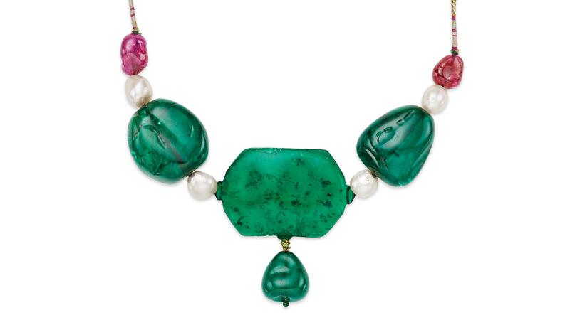 Mughal multi-gem and emerald necklace