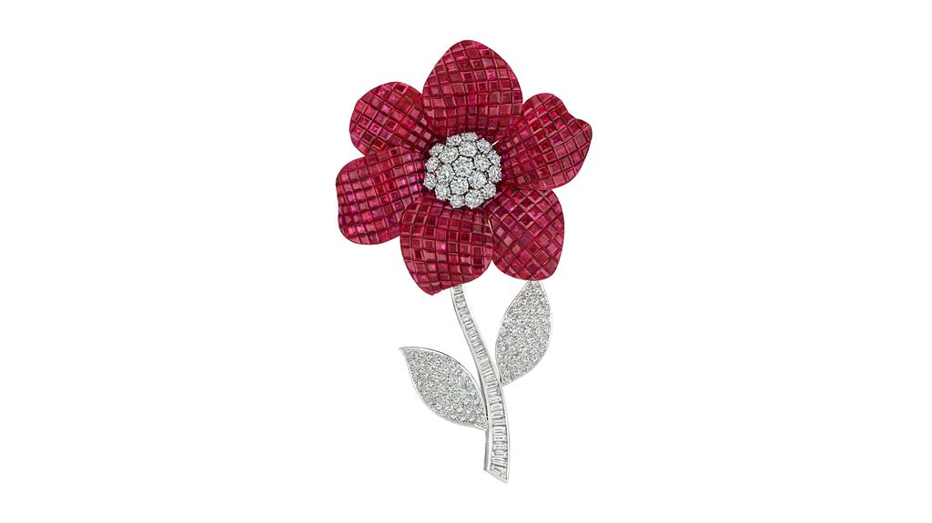 The Van Cleef & Arpels “mystery-set” ruby and diamond brooch from Lucille Coleman’s collection Van Cleef & Arpels “mystery-set” ruby and diamond brooch
