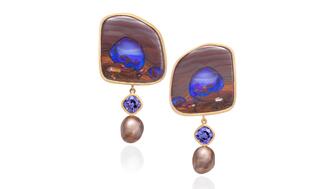 These earrings from Assael featuring boulder opal, pearls, and tanzanite are one of 20 pieces in this Amanda’s Style File celebrating October’s two birthstones, opal and tourmaline. Assael earrings