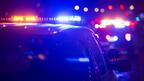 Stock image of police cars with lights on 
