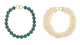 U.S. Sen. Dianne Feinstein’s Paloma Picasso for Tiffany & Co. necklaces were sold at auction this week. Her blue-green azure Malachite necklace with an 18-karat gold clasp (left) and her torsade necklace featuring eight strands of freshwater pearls with an 18-karat gold clasp each went for $6,400. The pre-sale estimate on each piece was $1,500 to $2,500. Dianne Feinstein’s Paloma Picasso Tiffany & Co. necklaces
