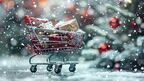 Stock image of mini shopping cart with gifts