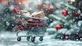 The National Retail Federation just released its annual holiday retail spending forecast. Stock image of mini shopping cart with gifts