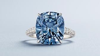 This 5.72-carat fancy intense blue, cushion brilliant-cut diamond was the star lot at Christie’s Magnificent Jewels sale on Dec. 10. It is a Type IIb diamond with VVS1 clarity. Blue diamond ring