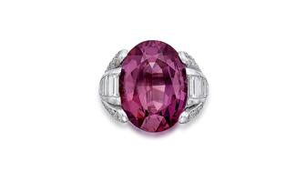 This ring featuring a 16.53-carat alexandrite sold for $1.9 million at Sotheby’s on Dec. 11. alexandrite ring