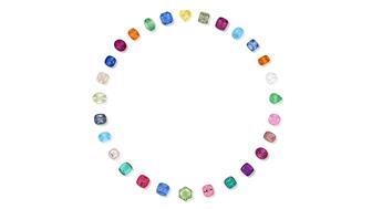 A selection of colored gemstones from B & B Fine Gems that won third place in the Cutting Edge category "Pairs & Suites" B & B Fine Gems gemstone suite