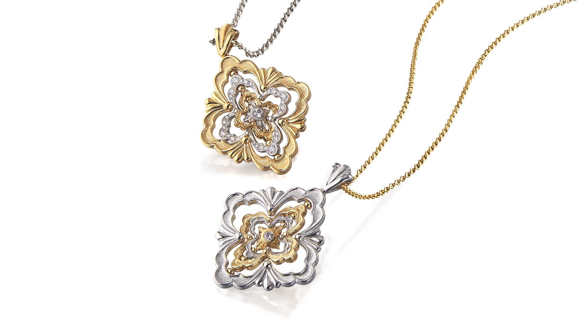 A pair of “Opera Galileo” pendants by Buccellati. Buccellati together with Cartier, Van Cleef & Arpels, and Vhernier comprise Richemont’s jewelry brand portfolio. The brands saw sales increase 14 percent year-over-year in the third quarter. Bucellati necklaces