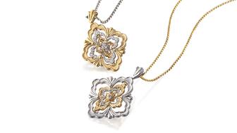 A pair of “Opera Galileo” pendants by Buccellati. Buccellati together with Cartier, Van Cleef & Arpels, and Vhernier comprise Richemont’s jewelry brand portfolio. The brands saw sales increase 14 percent year-over-year in the third quarter. Bucellati necklaces