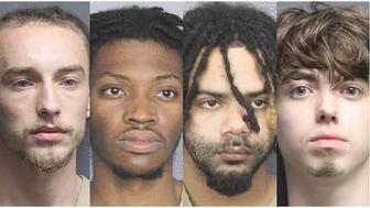From left to right, Zacary Briggs, Aaron Hammond, Tre’von Anthony Neal, and Evan Puckett. The four men are accused of planning to kidnap and rob a jeweler of his cryptocurrency. (Image courtesy of the Jewelers’ Security Alliance) Mugshots of Zacary Briggs, Aaron Hammond, Tre’von Anthony Neal, and Evan Puckett