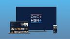 HSN+ QVC+ logos on a television, laptop, and phone screen