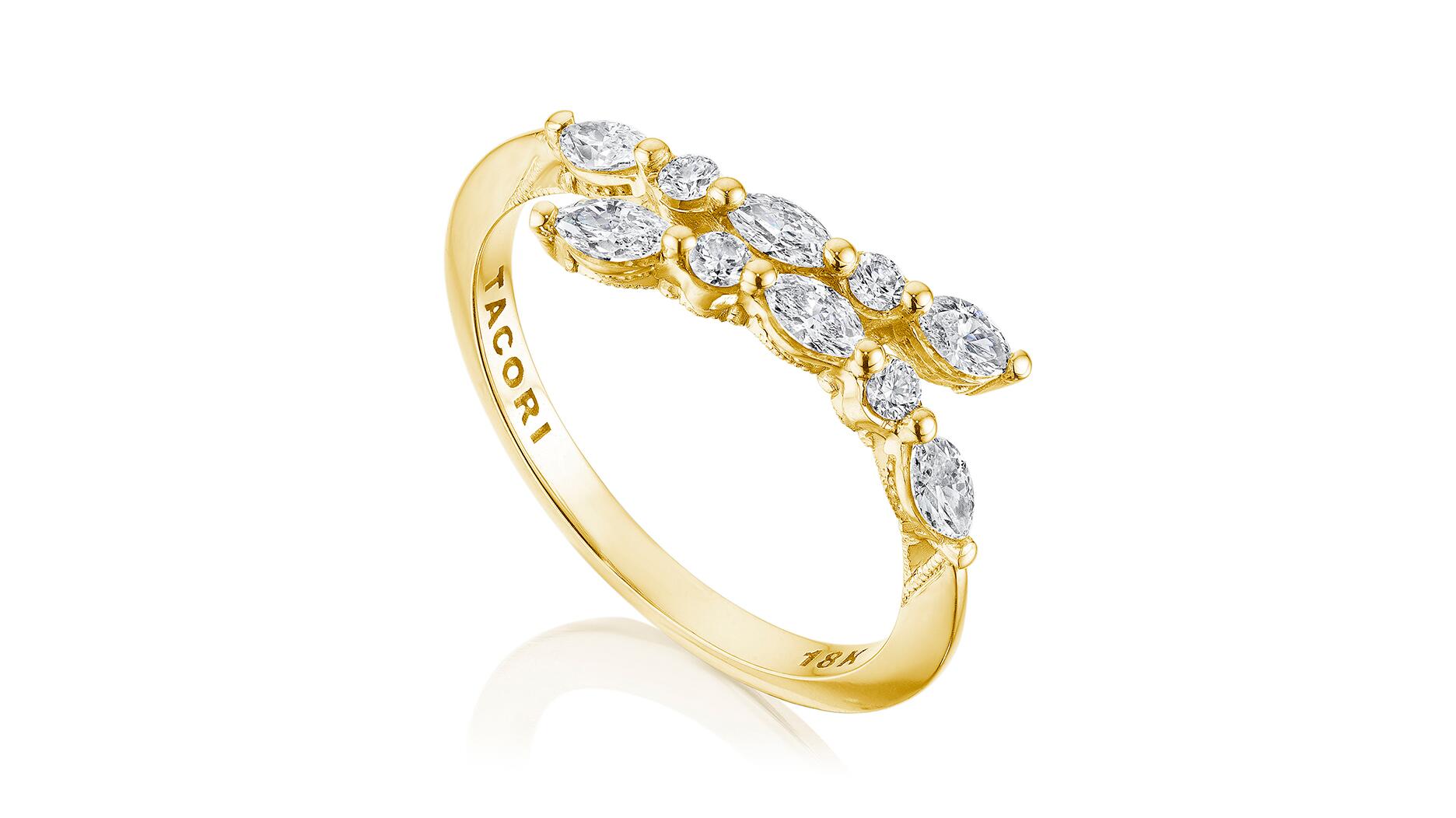 An 18-karat yellow gold “Stilla” ring set with marquise and round diamonds by Tacori ($2,990). Bain & Company’s new “Luxury Goods Worldwide Market Study” examines how the market performed in 2024 and what’s ahead in 2025. Tacori Stilla ring