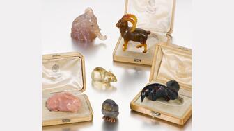 A selection of carved Fabergé animals from Castle Howard will appear in Sotheby’s “Fabergé, Gold Boxes, & Vertu” auction in Geneva on May 6, with part of the proceeds going to benefit the restoration of the estate’s tapestry drawing room, which was damaged in a 1940 fire. Fabergé Animals