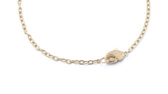 The jumbo “It’s a Lobster Clasp” link necklace turns the clasp into the focal part of the design with Renna’s newly patented “Lobster Clasp” in 18-karat yellow gold with 0.30 total carats of reverse set diamonds ($9,500). Reena Jumbo It’s a Lobster Clasp Necklace