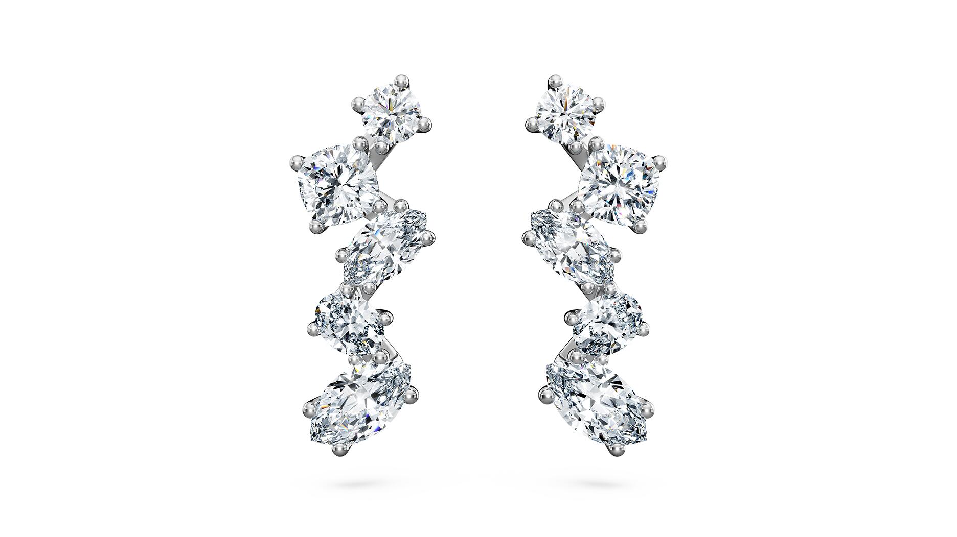 A pair of earrings set with Swarovski Created Diamonds from the brand’s “Galaxy” collection. Swarovski posted strong sales for 2024. Swarovski lab-grown diamond Galaxy earrings