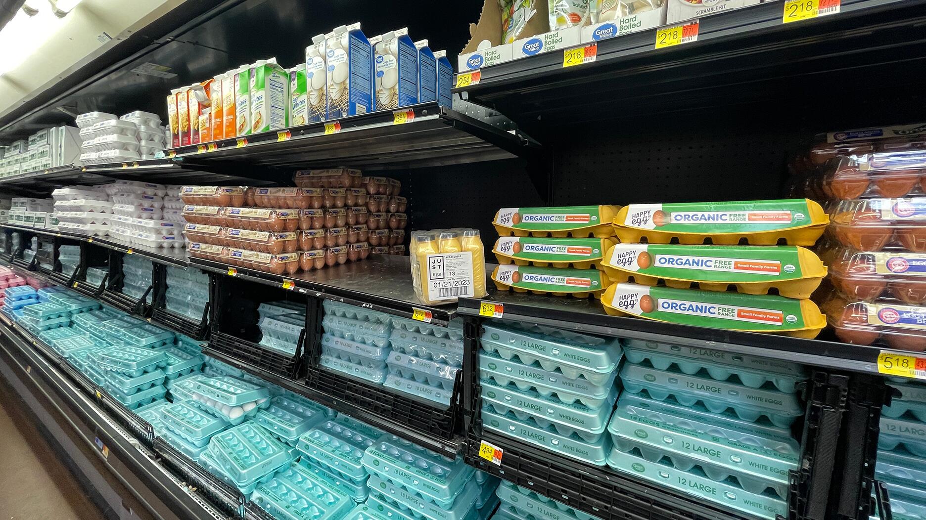 U.S. consumer confidence fell for the fourth consecutive month in March as consumers worried about the prices of eggs and other household staples, as well as tariffs and the labor market. Eggs on a shelf