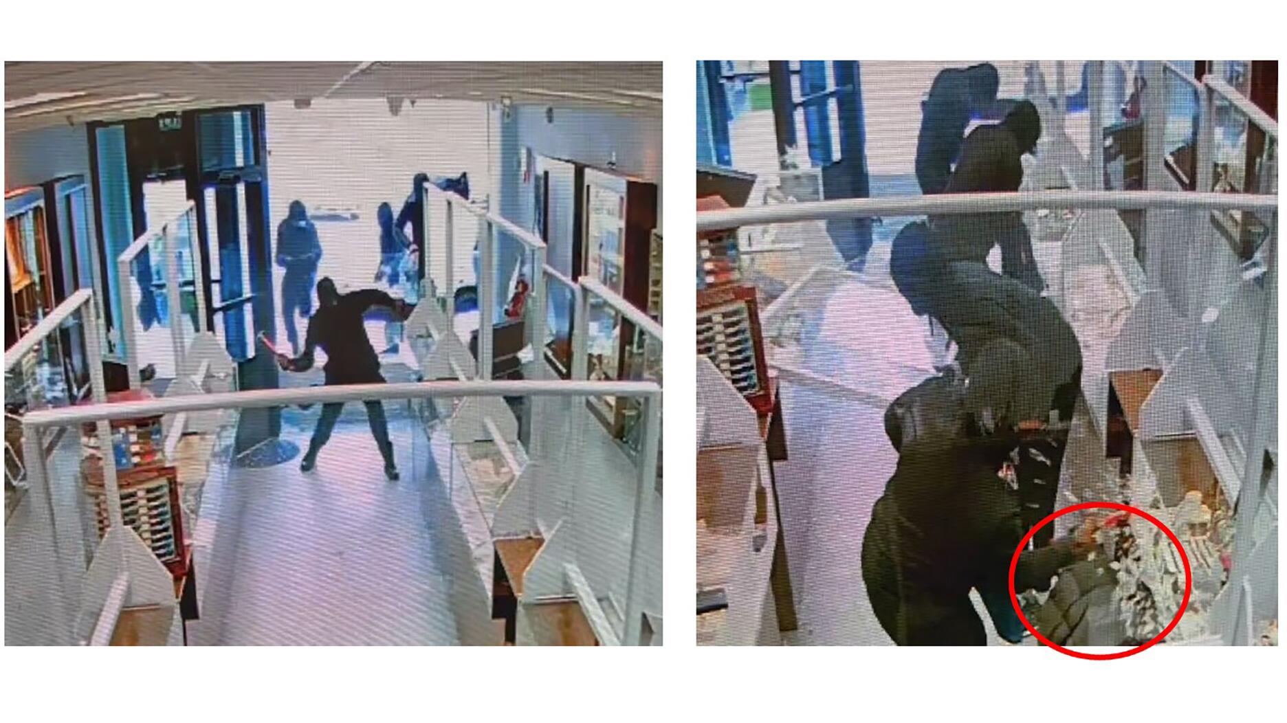Authorities have arrested two of the four suspects in the December 2024 smash-and-grab robbery of Tarrytown Jewelers in Hartsdale, New York, a town about 30 miles north of New York City. These surveillance video stills provided the U.S. Attorney’s Office in New York show the robbery in progress. Surveillance footage of robbery