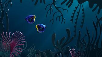Bea Bongiasca’s “Dory Tarallo” earrings reimagine the Royal Blue Tang fish in silver with hand-painted enamel detailing ($1,000). They are seen here in the designer’s “Under the Sea” immersive installation by Italian paper artist Mauro Seresini. Bea Bongiasca Animali Tarallo Collection Royal Blue Tang Fish “Dory”