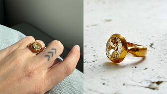 Tallulah Willis, daughter of Bruce Willis and Demi Moore, worked with designer Karina Rousou of Karina Noel to create her engagement ring with an antique fancy light brownish yellow diamond with VS1 clarity set in 22-karat yellow gold. (Image courtesy of Tallulah Willis and Karina Rousou) Tallulah Willis’ Engagement Ring