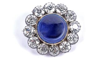 This brooch, set with a Burmese sapphire surrounded by diamonds, was a star of the recent fine jewelry auction at U.K.-based Anderson & Garland Auctioneers. Victorian Burmese sapphire and diamond brooch