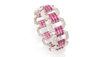 At its Paris jewelry auction on Apr. 24, Bonhams will offer a single-owner collection of Chaumet jewelry, as well as diamond and colored gemstone pieces, including a diamond necklace from 1840. Chaumet Art Deco ruby and diamond bracelet