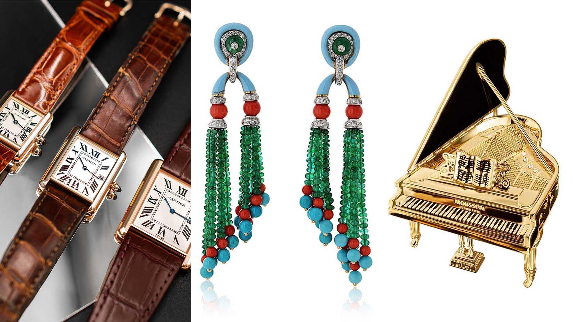 The inaugural Hamptons Jewelry Show will feature more than 80 jewelry and watch dealers from across the globe, including (from left to right) pre-owned luxury timepieces seller Phigora Watches, estate jewelry dealer Rick Shatz, and contemporary jeweler Mousson Atelier. Hamptons Jewelry Show