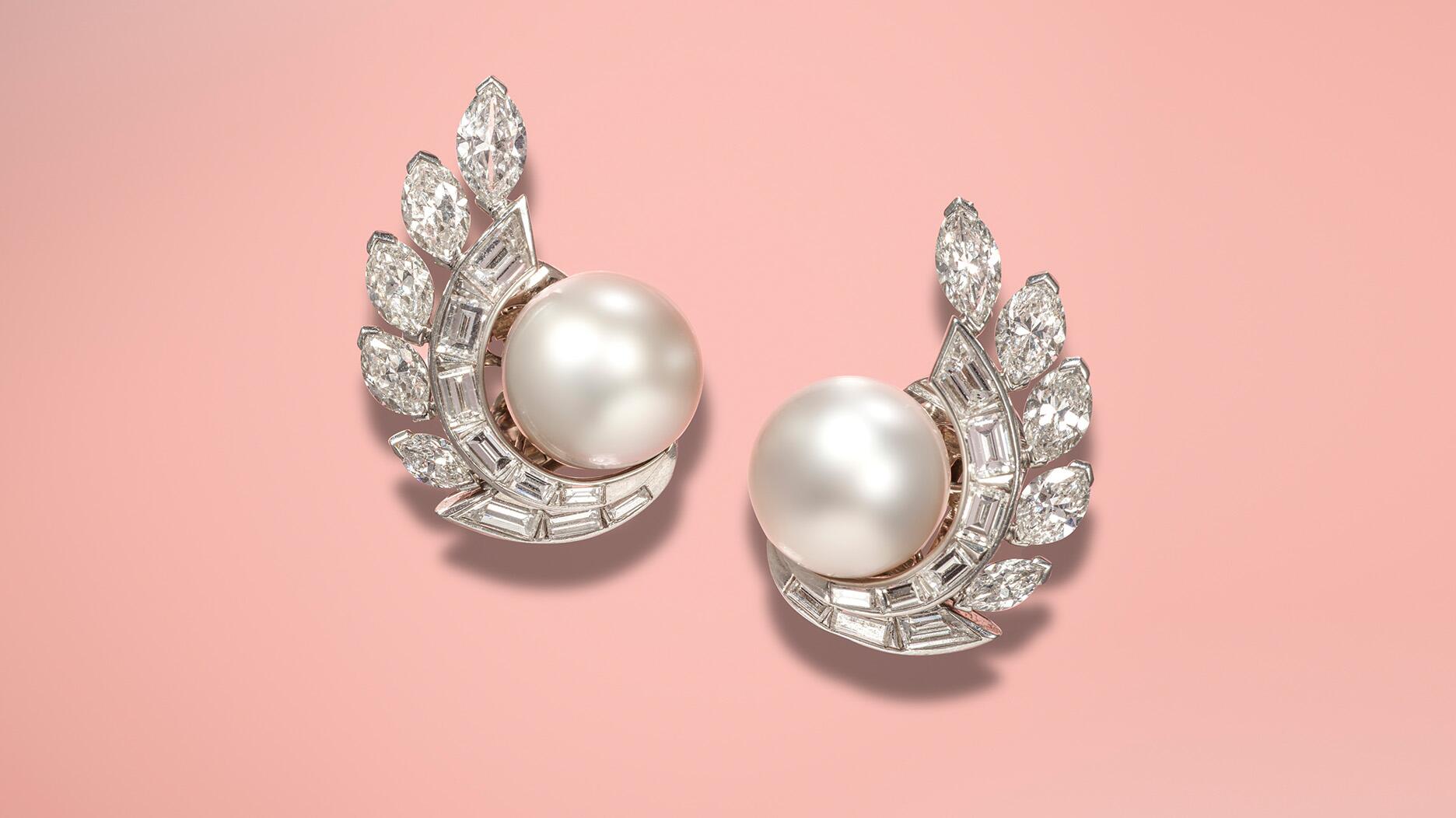 Image copyright: Woolley & Walis Van Cleef & Arpels Pearl and Diamond Earrings Similar to Princess Grace’s Wedding Earrings