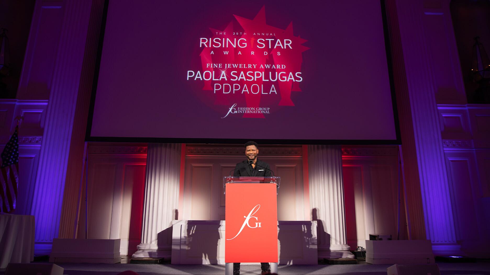 PDPaola’s CEO of North America Jason McNary accepted the Fine Jewelry Award on behalf of co-founder and creative director Paola Sasplugas. Jason McNary accepting FGI Fine Jewelry Rising Star award for Paola Sasplugas