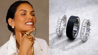 The new tech ring jackets are designed to stack seamlessly with a smart ring, elevating the look. Seen right is the “Milli” smart ring jacket in 18-karat white gold with 5.68 carats of baguette-cut diamonds ($28,000). Suzanne Kalan Tech Ring Jacket Collection