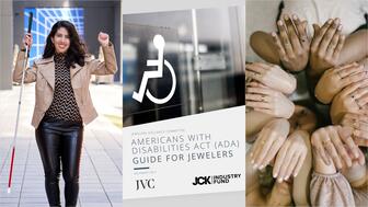 From employee training to large-print text, here are some ways jewelry retailers can make their stores more accessible to those living with disabilities. Disability advocate Catarina Rivera, JVC ADA compliance guide, circle of hands wearing jewelry