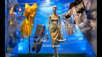 A campaign image for Saks on Amazon. Saks Fifth Avenue and Amazon Fashion recently debuted Saks on Amazon, which offers a curated selection of luxury merchandise from the retailer on Amazon. Saks on Amazon flagship window