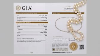 A sample GIA cultured pearl classification report showing the expanded nacre scale. GIA pearl report