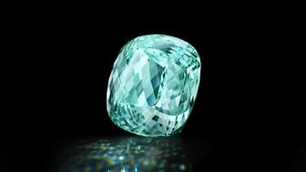 “The Kat Florence Lumina,” a nearly 182-carat Paraíba-type tourmaline, sold within its estimated range at Bonhams Hong Kong on Thursday. Kat Florence Lumina