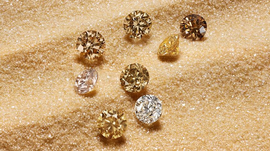 At JCK Las Vegas, De Beers Group announced a new “beacon” program for the industry centered on “desert diamonds”—off-white, light yellow-, and brown-colored diamonds that both reflect their desert origins and are easily differentiated from lab-grown diamonds. (Photo courtesy of De Beers Group) De Beers desert diamonds